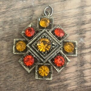 Vintage Style Pendant with Orange and Yellow Gems